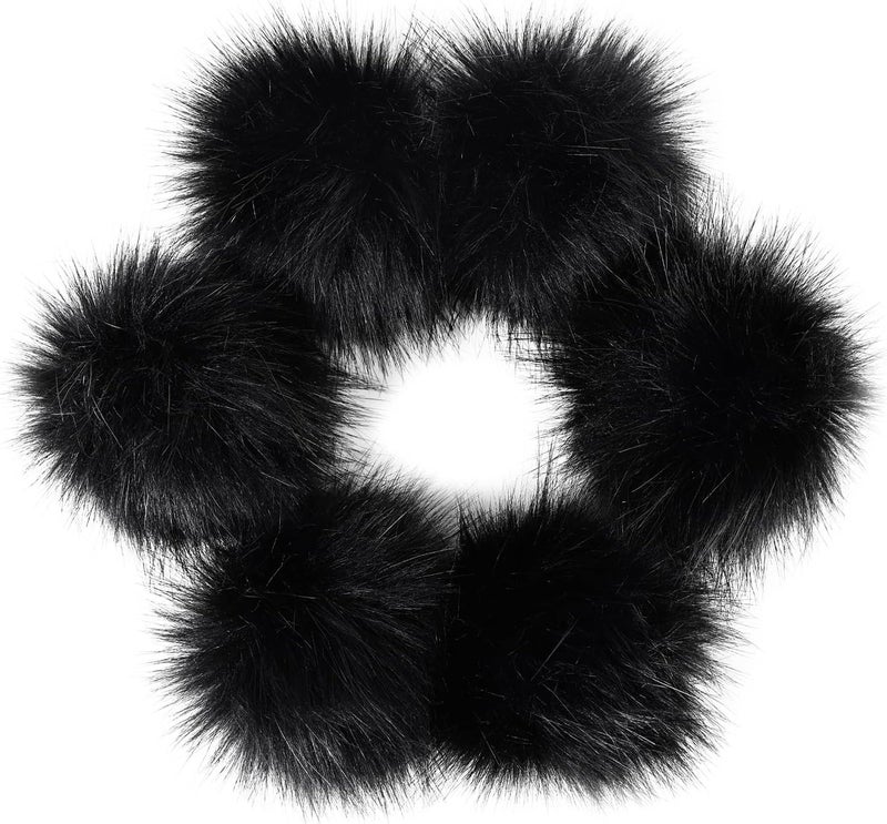 Daieeparty Daieparty 6Pcs Black Faux Fur Pom Pom Balls,Fluffy Pompom Balls with Elastic Loop Ball Detachable Knitting Accessories for Knitting Hats Beanies Shoes,Scarves,Glove - Image 1